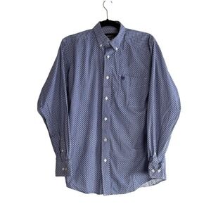 Ariat Mens Medium Blue Geometric Fitted Stretch Long Sleeve Button Down Shirt